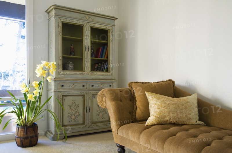 Brown Chase Lounge and Green Armoire
