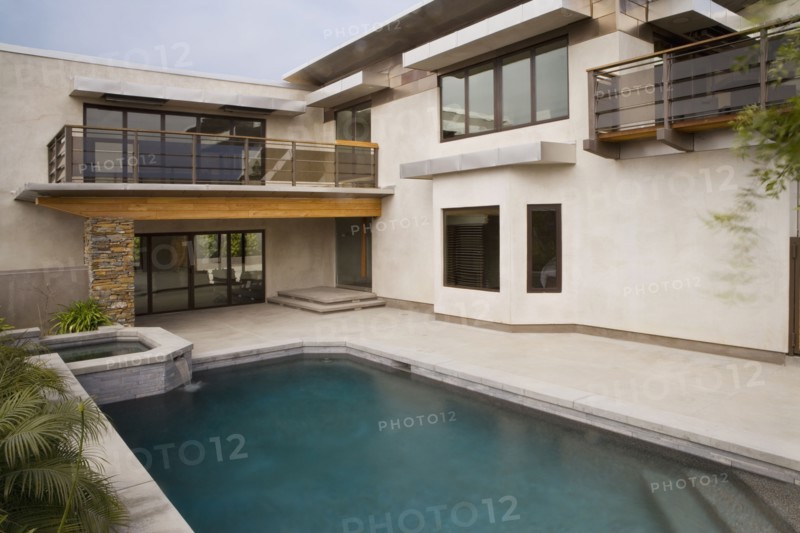 Rear Exterior of Modern Home and Swimming Pool