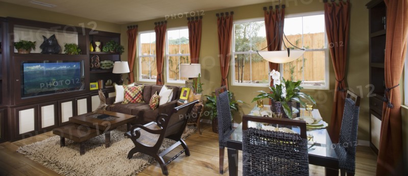 Interior of contemporary dining room and living room