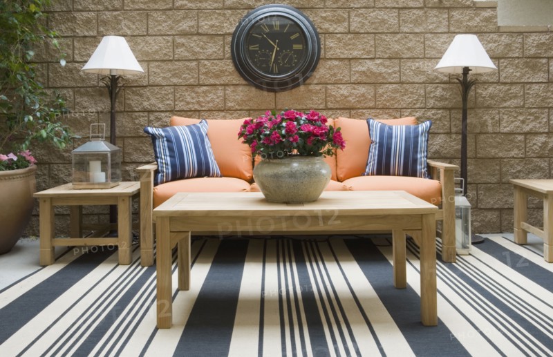 Outdoor patio with teak furniture