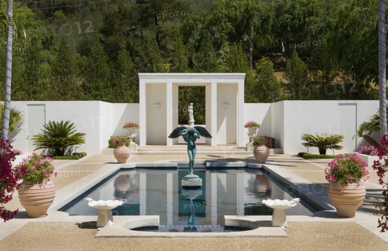Exterior of an elegant courtyard and pool
