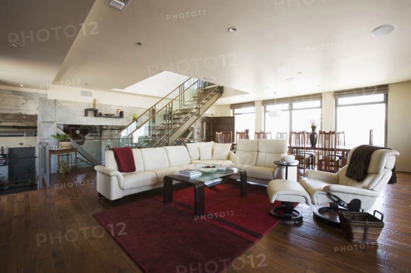 Wide angle of modern living room.