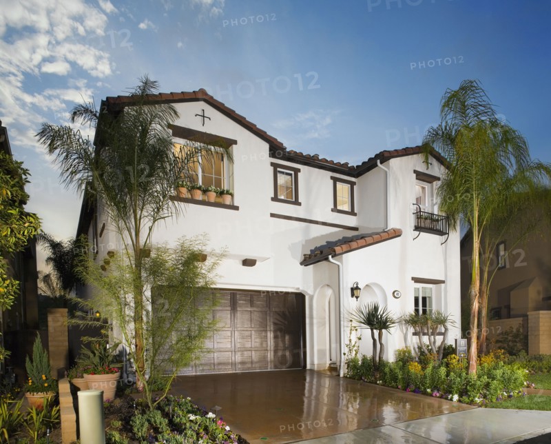 Exterior of a Spanish style house in the afternoon