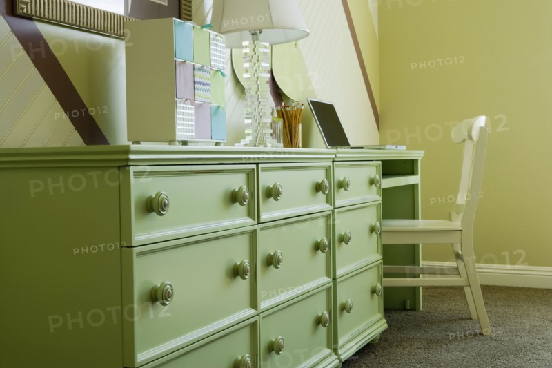 Green dresser with built in desk