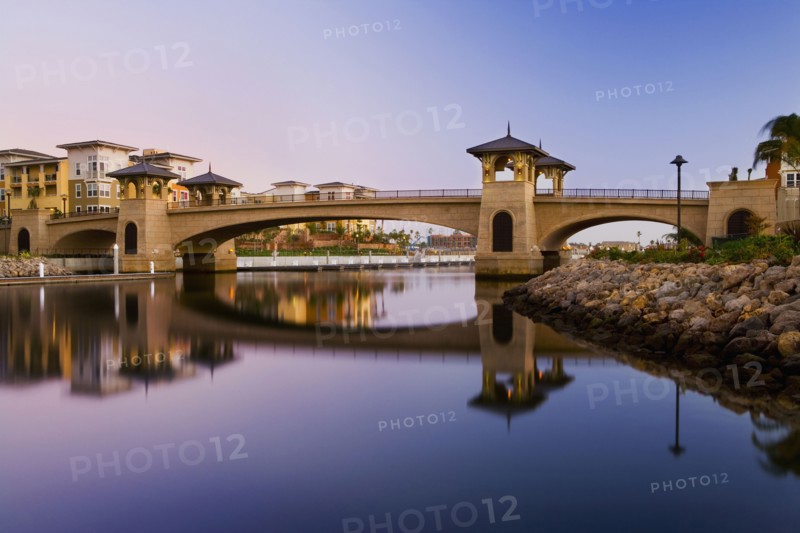 View of bridge with towers across channel