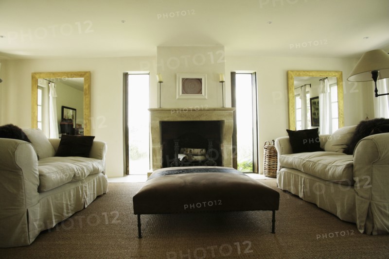 Symmetrical view of traditional living room