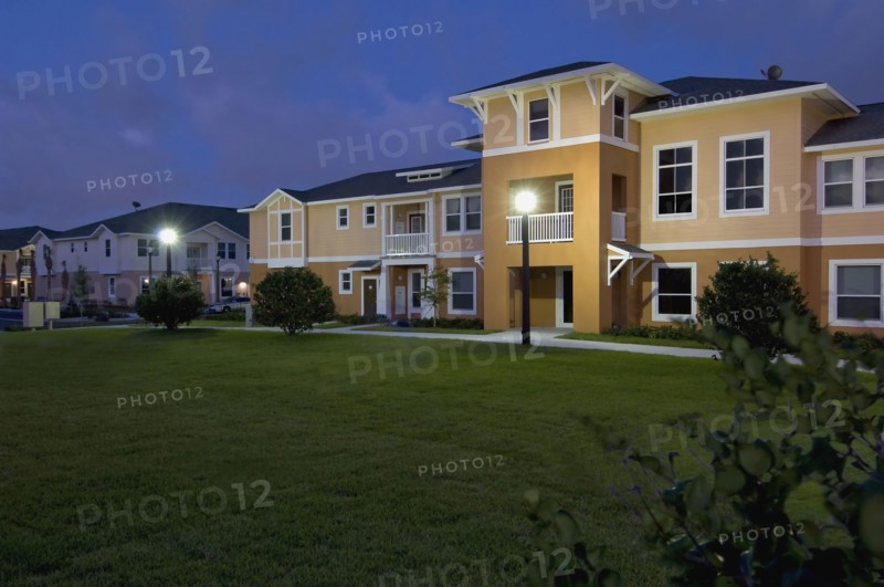 Yellow and orange apartment complex