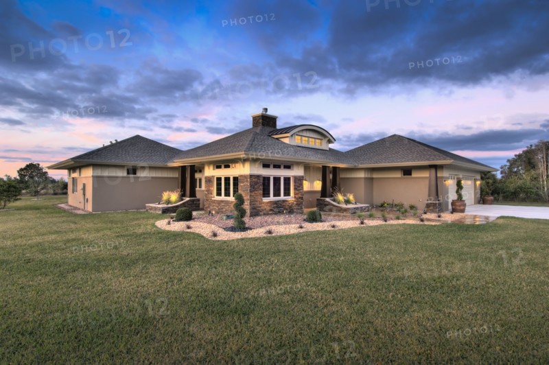 Front yard and exterior of custom home