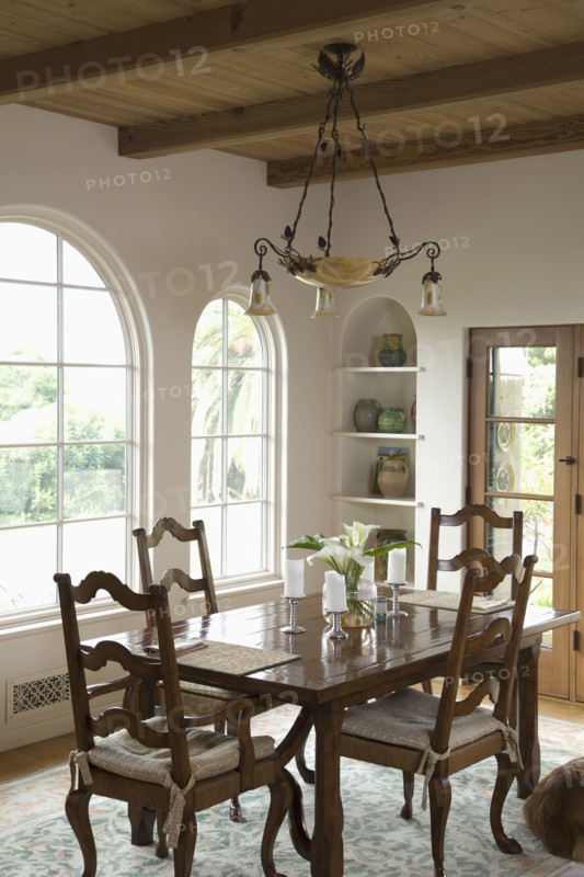 Traditional dining room with ladder back chairs