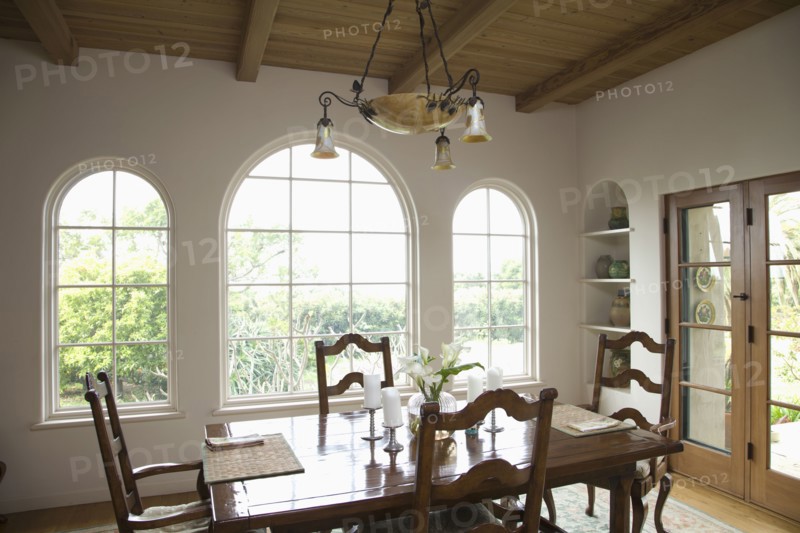 Traditional dining room with ladder back chairs