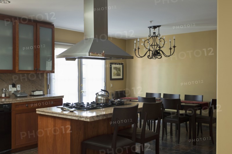 Kitchen and dining area in traditional home