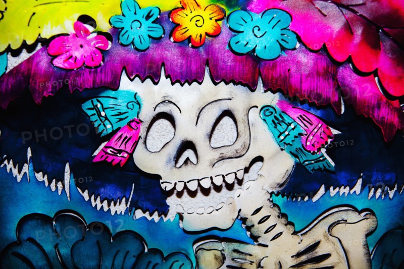 Close up of multicolor skeleton graffiti art