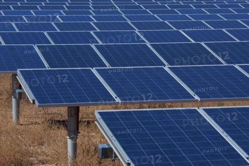 Close up of field of solar panels