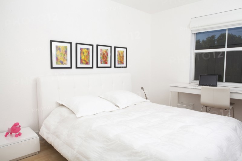 Bed and wall art in modern bedroom