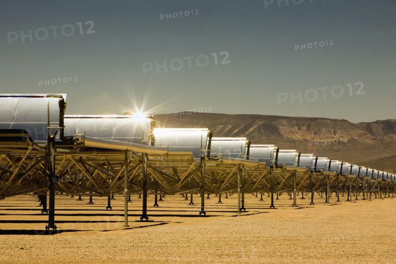 Rows of solar panels in desert
