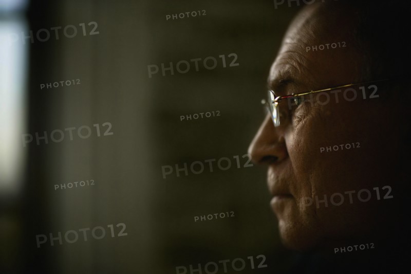 Older Caucasian man's face in profile