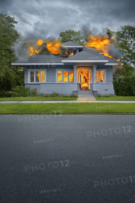 Burning house on suburban street