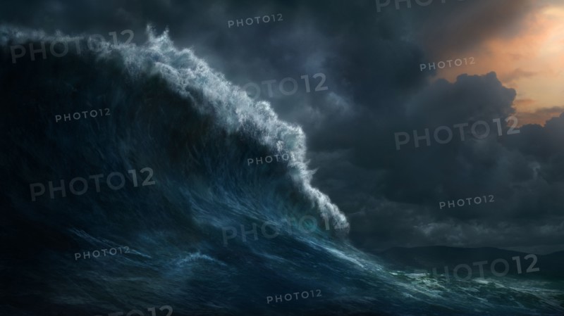 Waves crashing on stormy sea