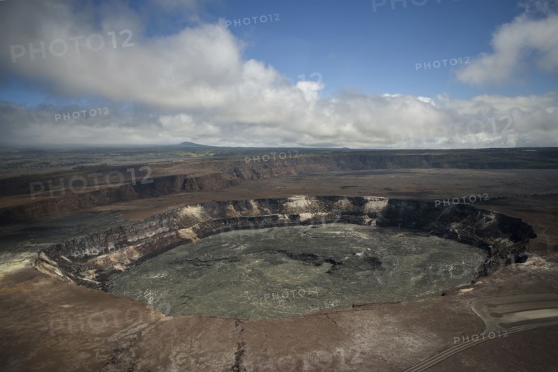 High angle view of volcanic crater on mountaintop