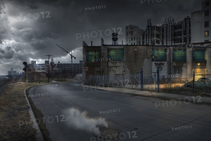 Buildings in dilapidated industrial city