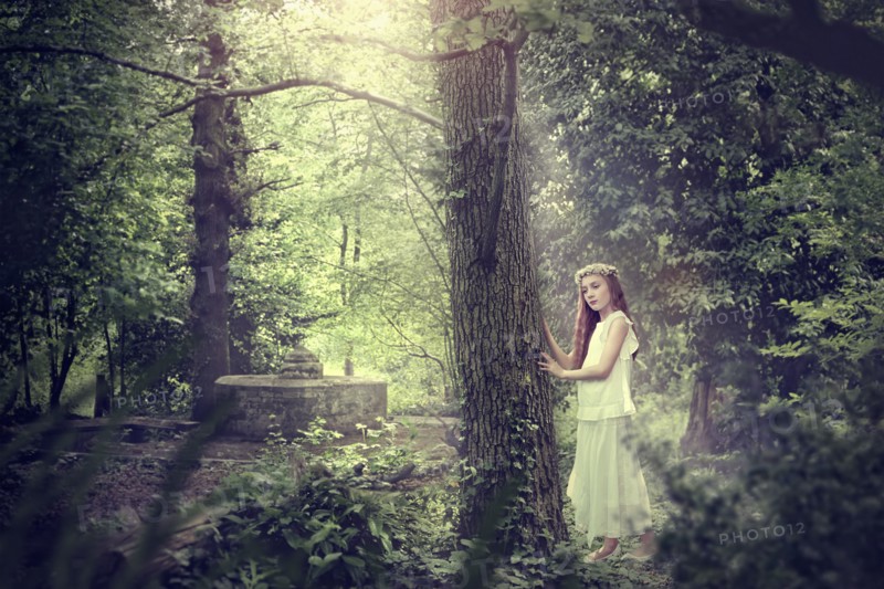 Caucasian girl exploring forest