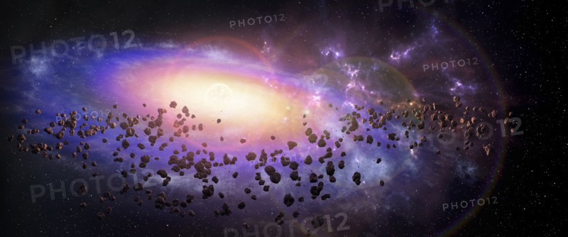 Galaxy and debris in outer space