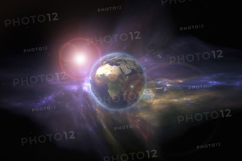 Earth and galaxy in outer space