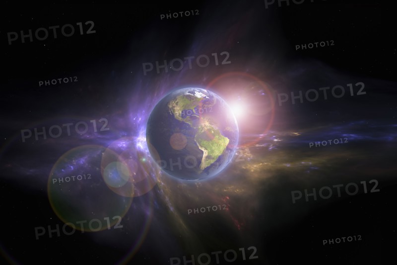 Earth and galaxy in outer space