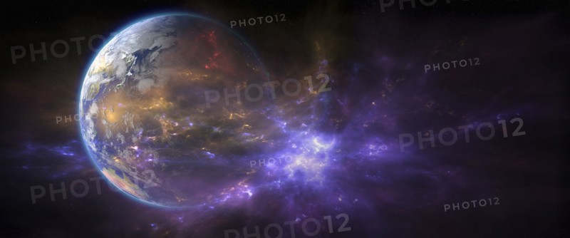 Earth and galaxy in outer space