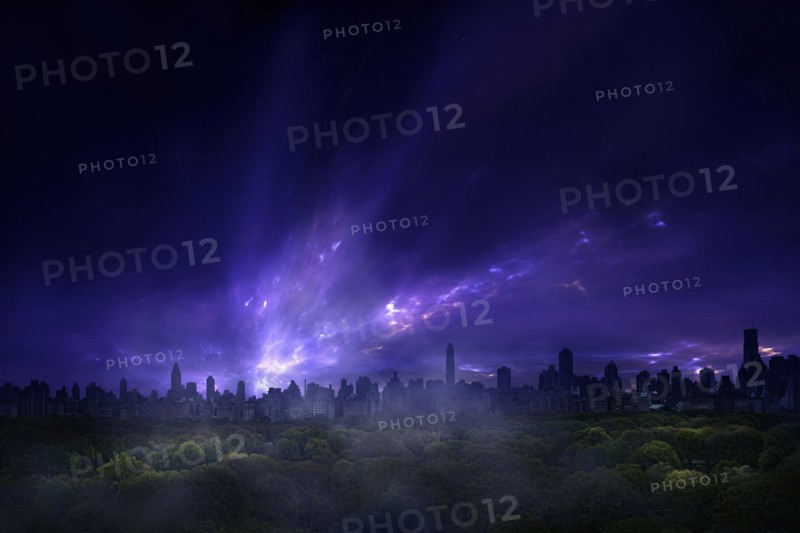 Night sky over urban park