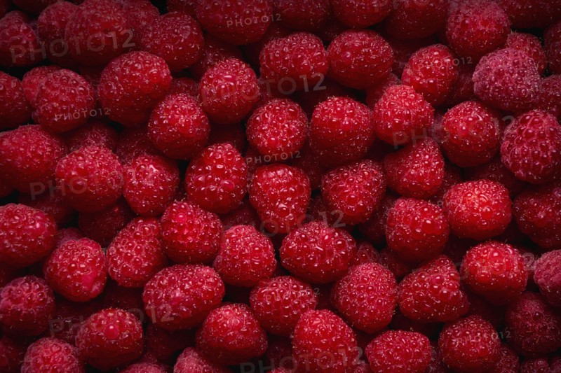 Pile of fresh red raspberries
