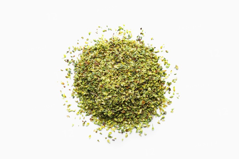 Pile of green flakes in shape of a circle