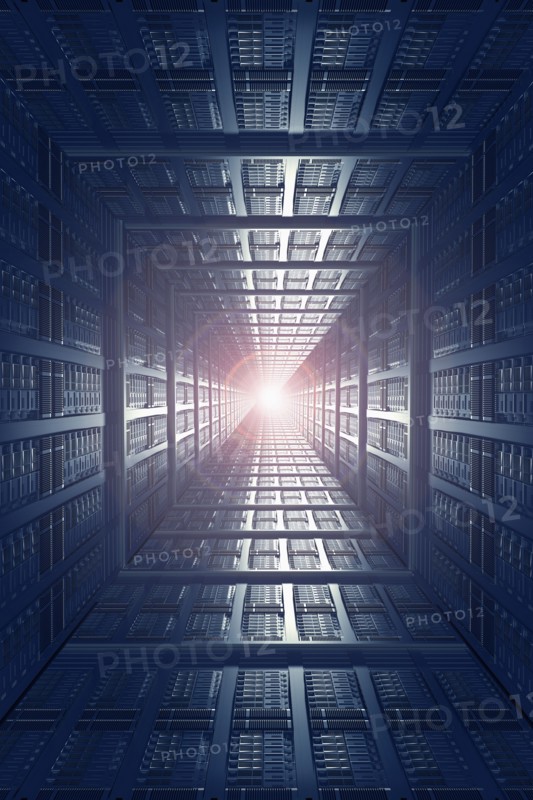 Light shining from computer servers