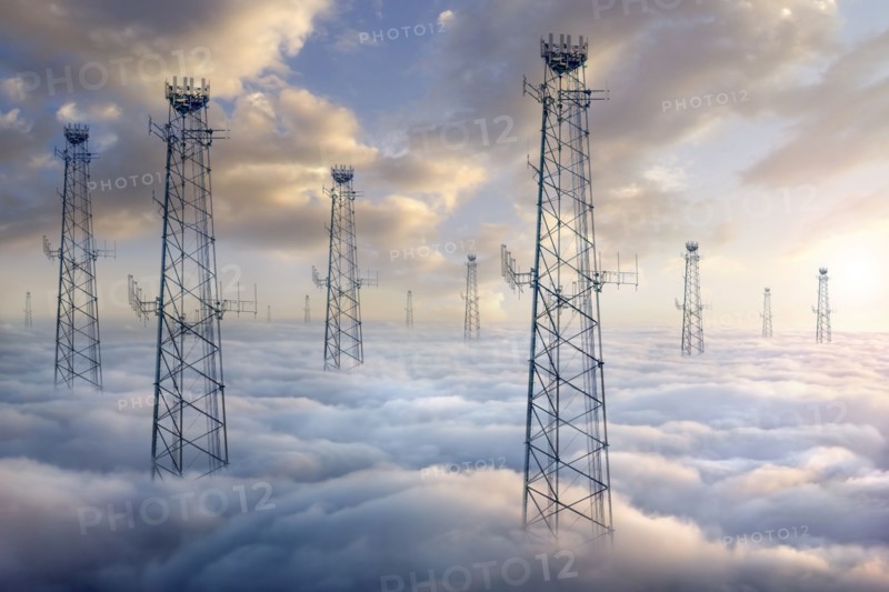 Cellular towers above clouds
