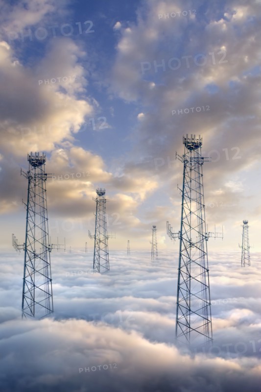 Cellular towers above clouds