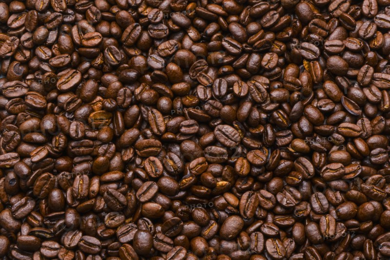 Pile of brown roasted coffee beans