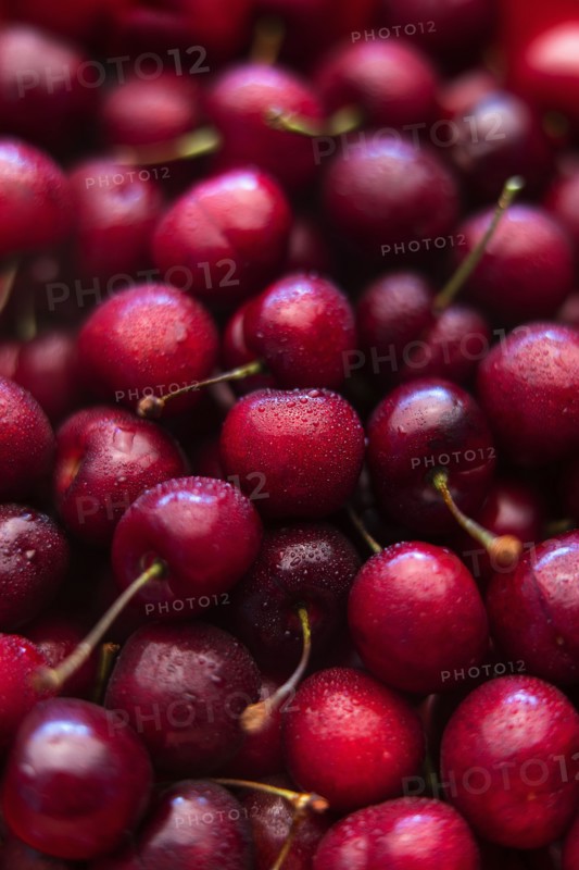 Pile of wet red cherries