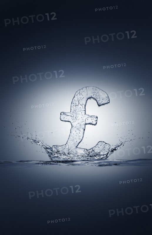 Water droplets splashing from ice British pound symbol