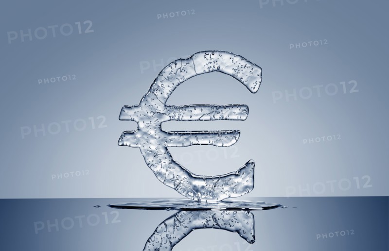 Puddle under melting ice euro symbol