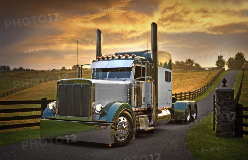 Semi-truck at driving on rural road