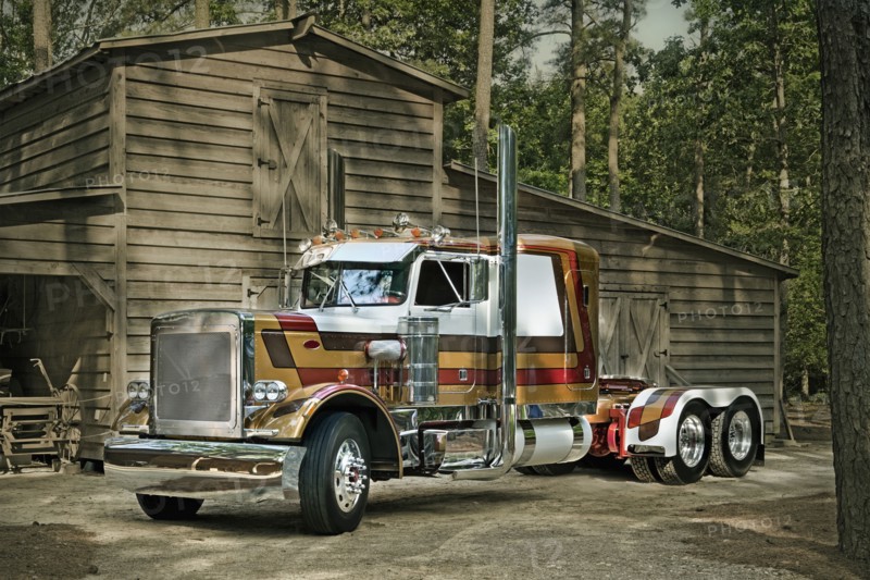 Semi-truck at barn