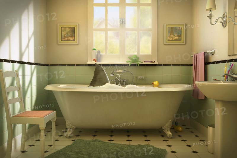 Fin of shark swimming in bathtub