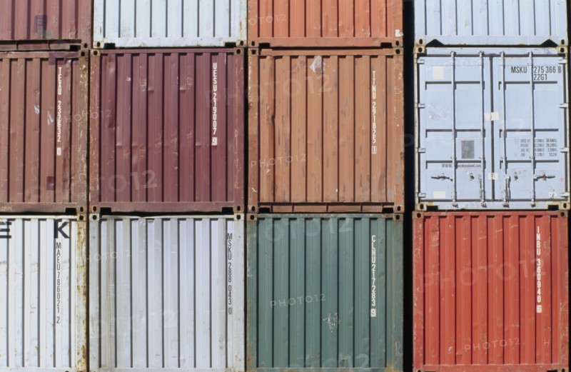 Row of shipping containers close-up