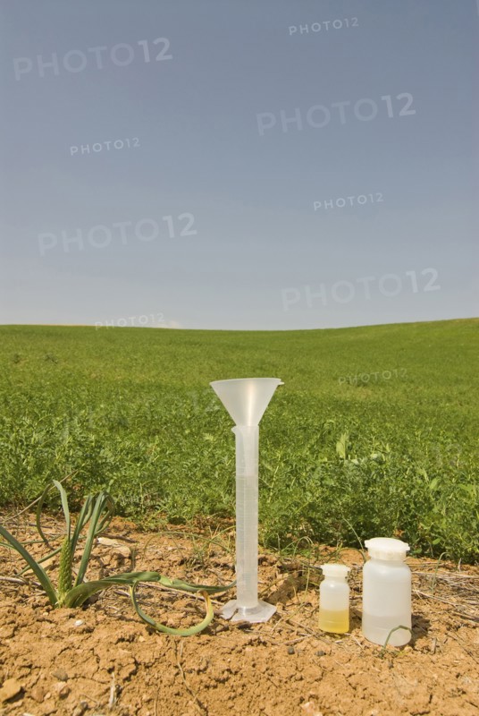 test tubes in green field