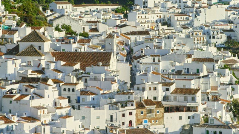 Aerial view of white buildings in cityscape