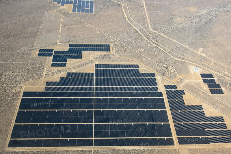 Aerial view of solar farm in remote landscape