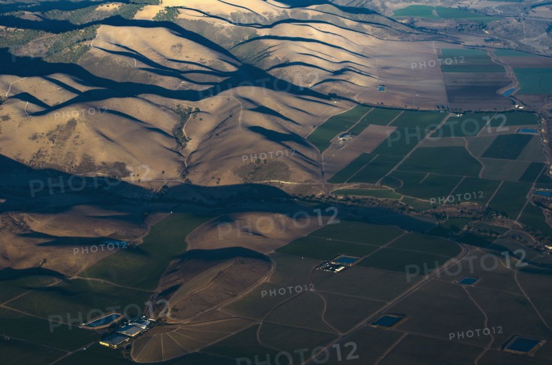 Aerial view of hills in rural landscape