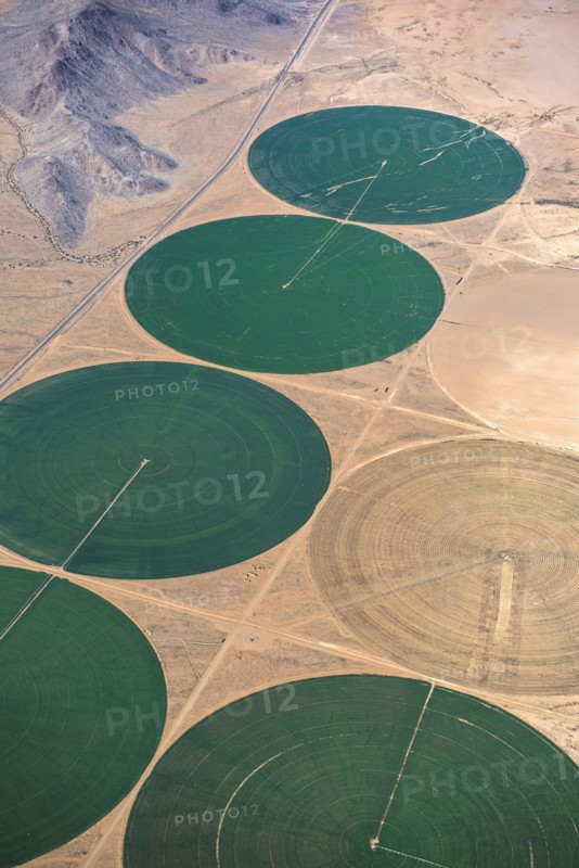 Aerial view of farm land in rural landscape