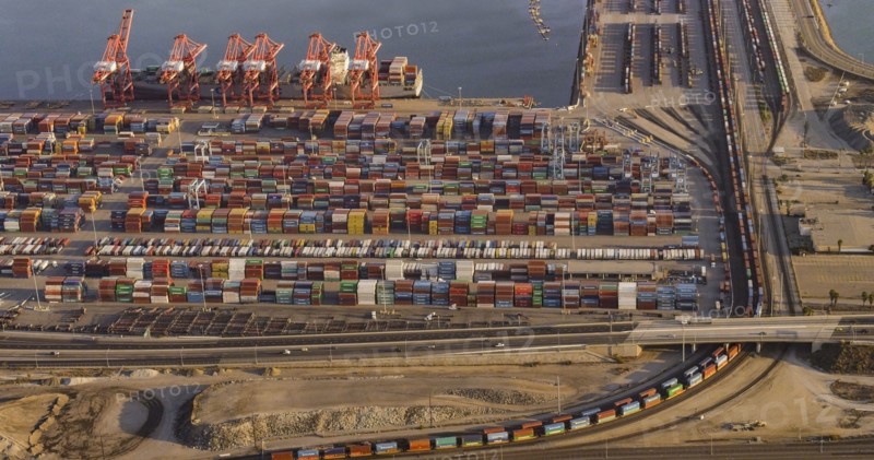 Aerial view of harbor and industrial docks