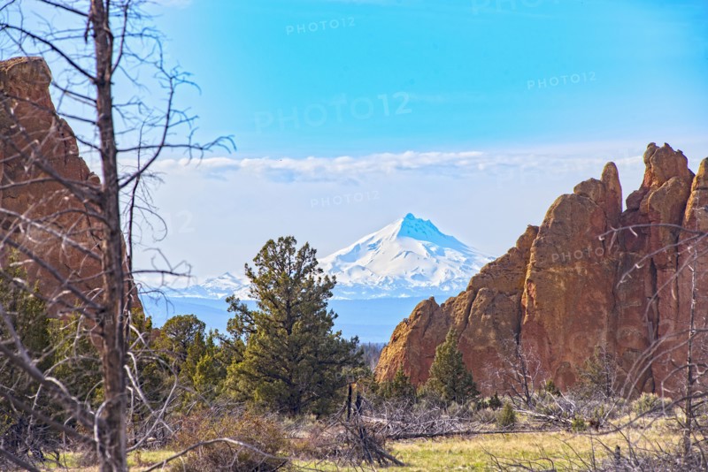 Mountain behind rock formations